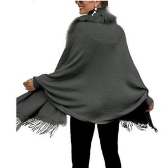 NEW Elegant Soft Fur Sweater Poncho Shawl - Picture 11 of 15